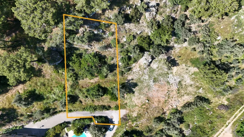 Göcek Cami Civarı satılık tarlanın parsel sınırlı kuşbakışı görünümü